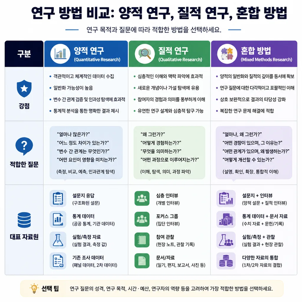양적 질적 혼합 정책 연구 방법 비교표