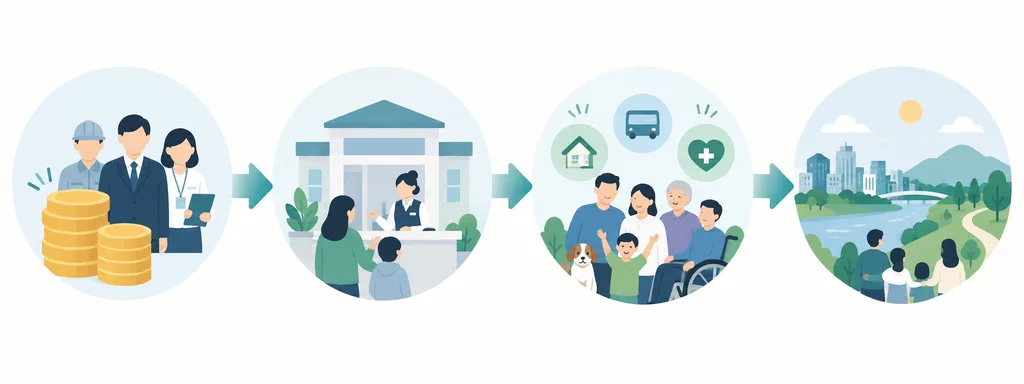 사회 정책 효과 측정 지표의 투입·산출·결과·영향 흐름도